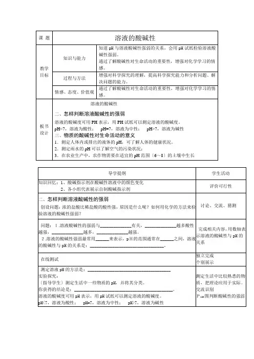 《溶液的酸碱性》教案 (公开课)2022年九年级化学精品教学设计