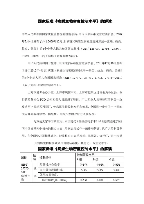国家标准病媒生物控制水平标准