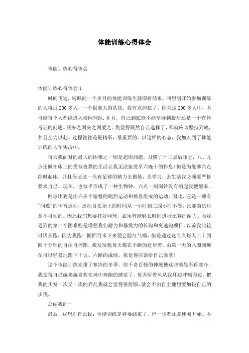 体能训练心得体会
