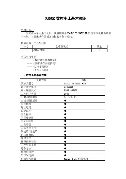 FANUC数控车床基本知识