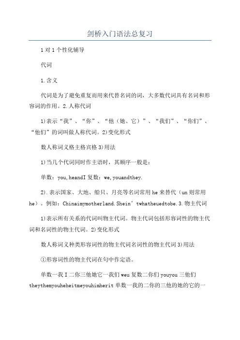 剑桥入门语法总复习