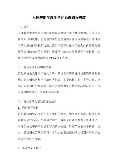 人体解剖生理学消化系统课程思政