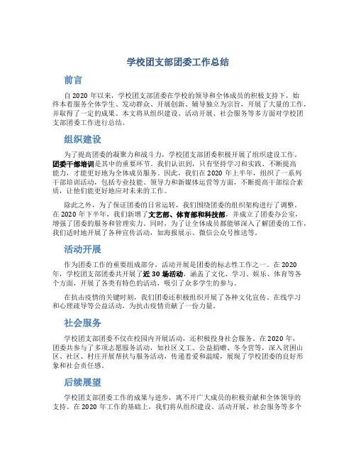 学校团支部团委工作总结