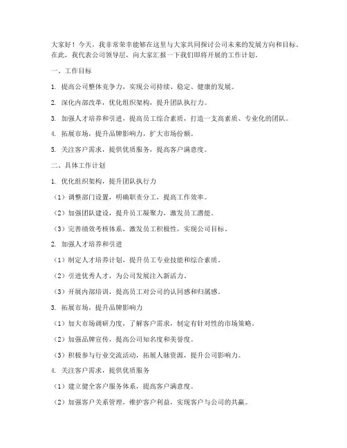 公司领导工作计划发言稿