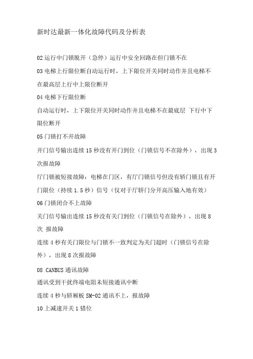 新时达故障代码