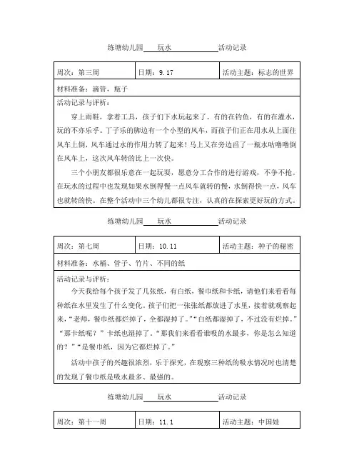大班玩水游戏观察记录表