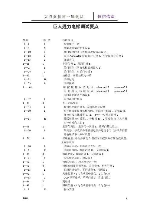 巨人通力电梯调试要点(苍松参考)