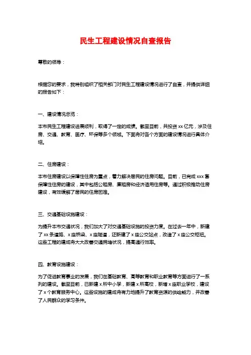 民生工程建设情况自查报告
