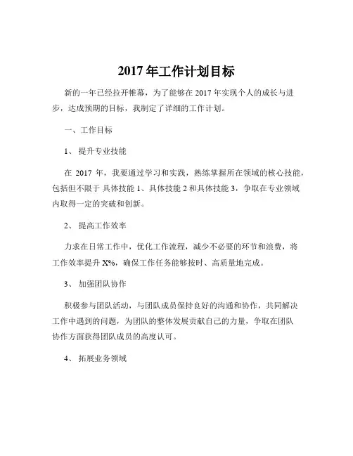 2017年工作计划目标