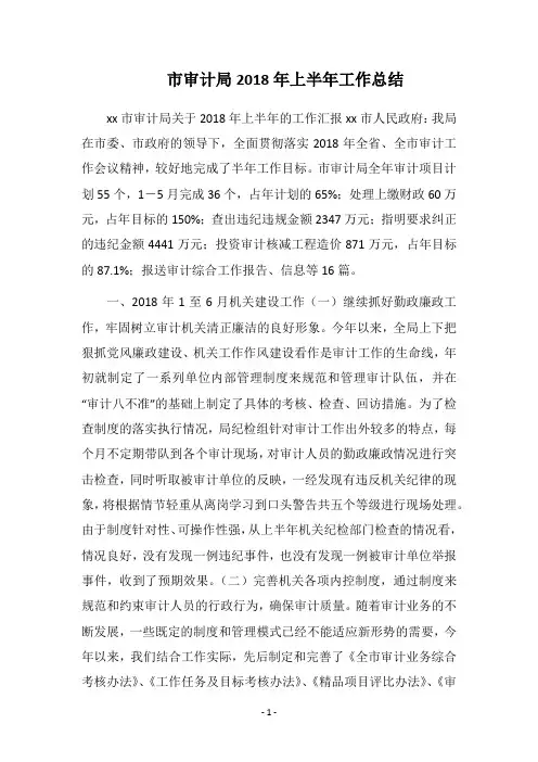 市审计局2018年上半年工作总结