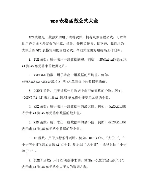 wps表格函数公式大全