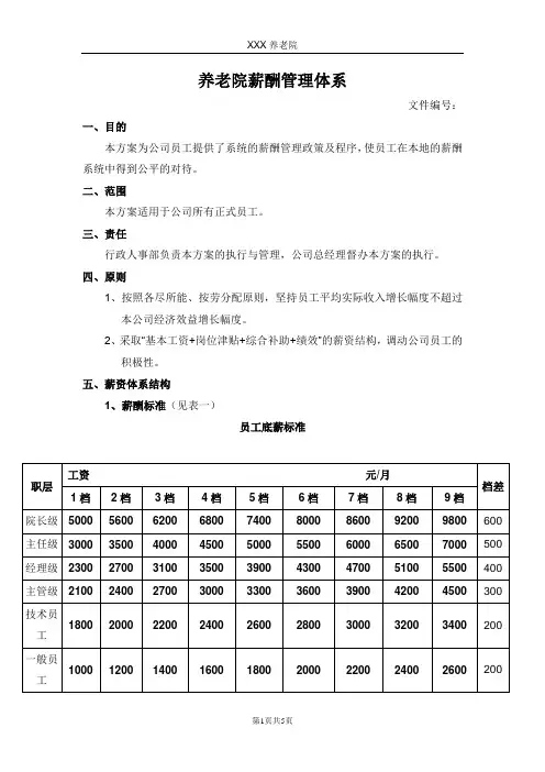 养老院薪酬管理体系