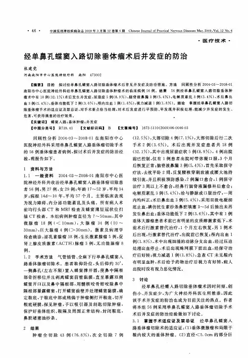 经单鼻孔蝶窦入路切除垂体瘤术后并发症的防治