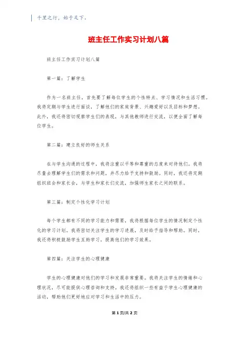 班主任工作实习计划八篇