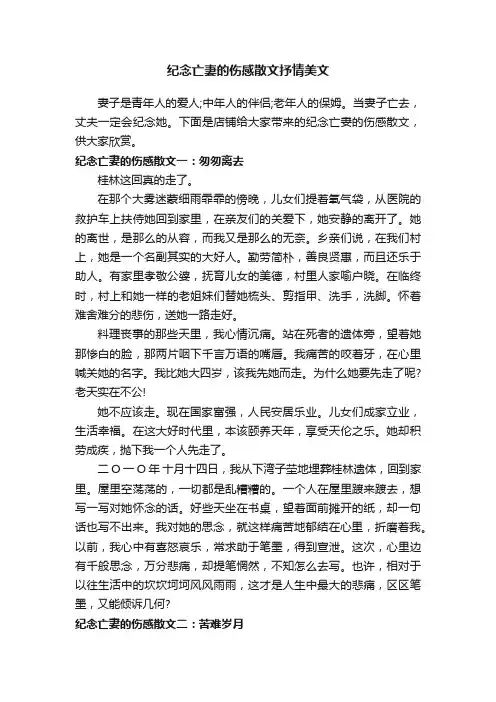 纪念亡妻的伤感散文抒情美文