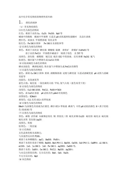 常见高中化学物质性质总结
