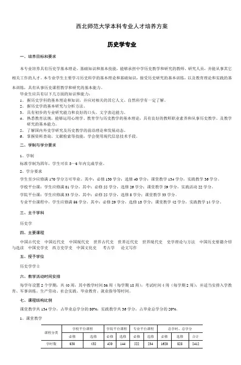 西北师范大学文史学院历史学专业(云亭班)