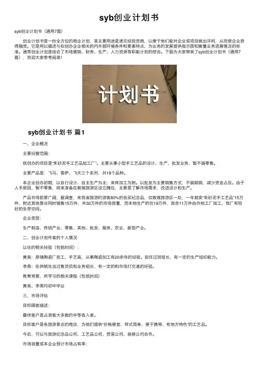 syb创业计划书