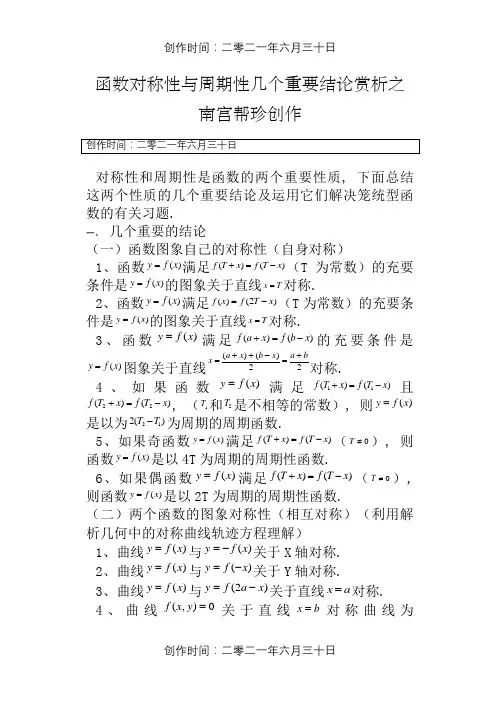 函数对称性与周期性几个重要结论赏析