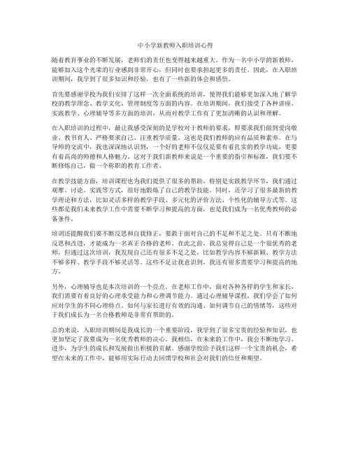 中小学新教师入职培训心得