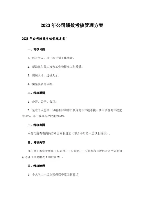 2023年公司绩效考核管理方案