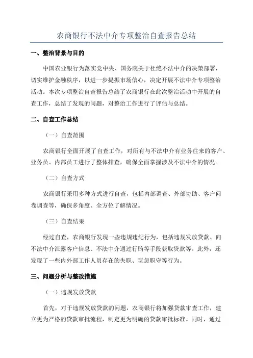农商银行不法中介专项整治自查报告总结