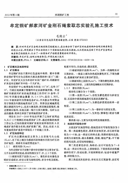 牟定铜矿郝家河矿金刚石绳索取芯实验孔施工技术