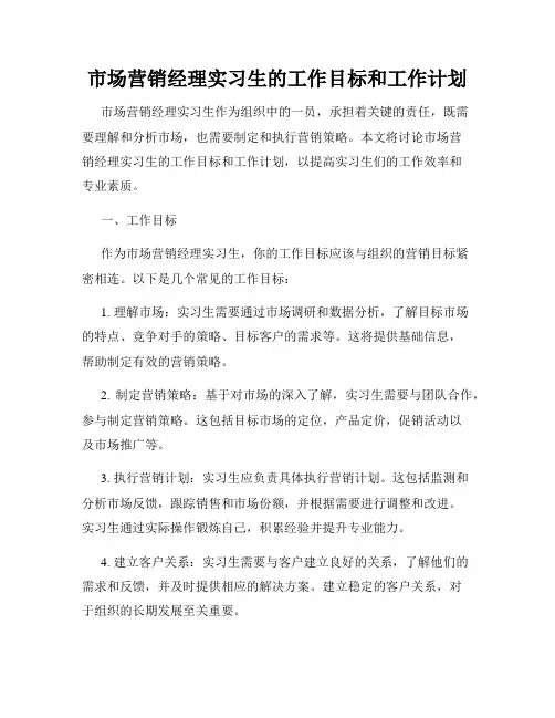 市场营销经理实习生的工作目标和工作计划