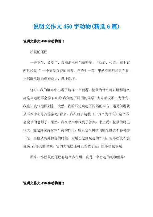 说明文作文450字动物(精选6篇)