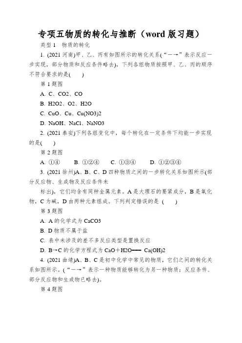专项五物质的转化与推断(word版习题)