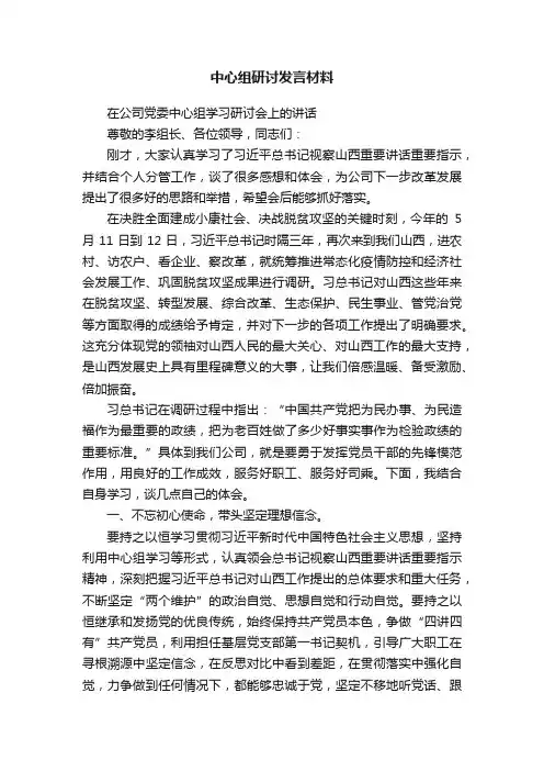 中心组研讨发言材料