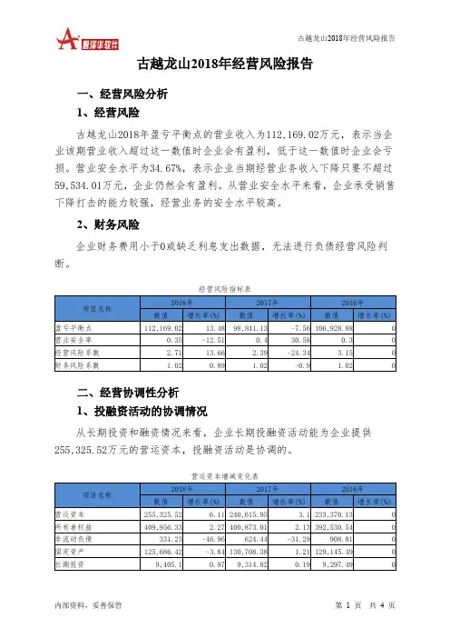 古越龙山2018年经营风险报告-智泽华