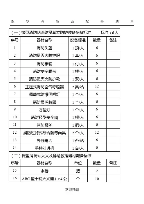 微型消防站配备表格模板