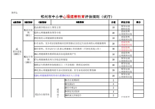 郑州市中小学心理健康教育评估细则