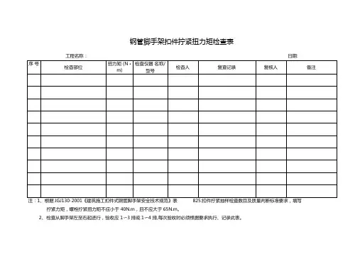 钢管脚手架扣件扭力矩检查表