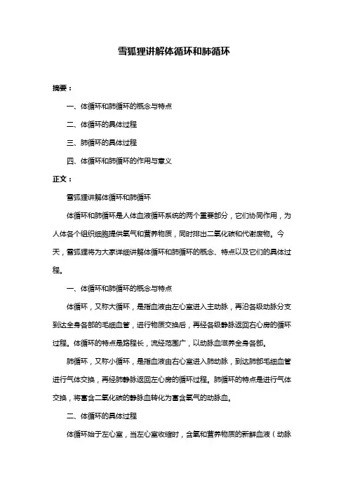 雪狐狸讲解体循环和肺循环
