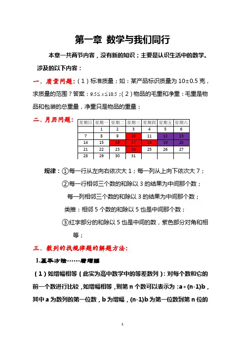 苏科版七年级上册第一章数学与我们同行知识点