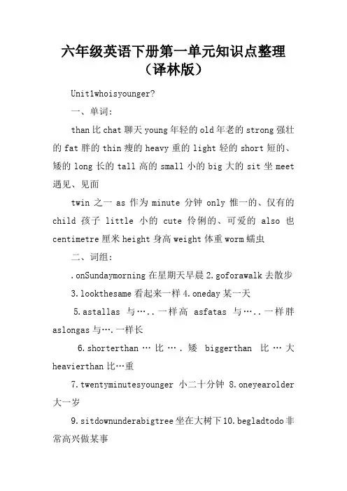 六年级英语下册第一单元知识点整理(译林版)
