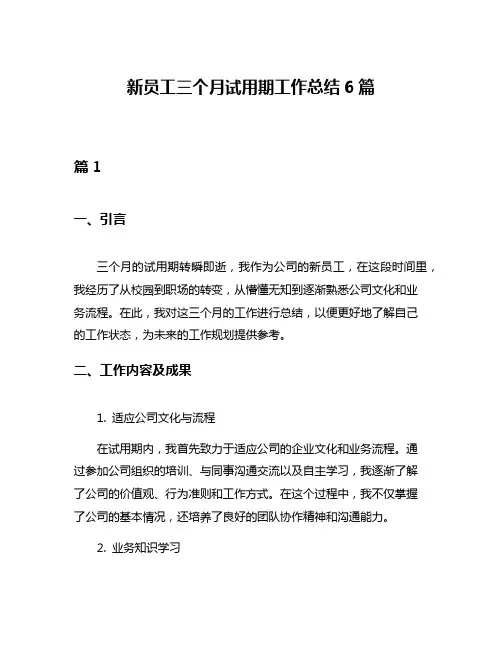 新员工三个月试用期工作总结6篇