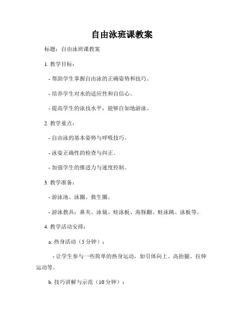 自由泳班课教案