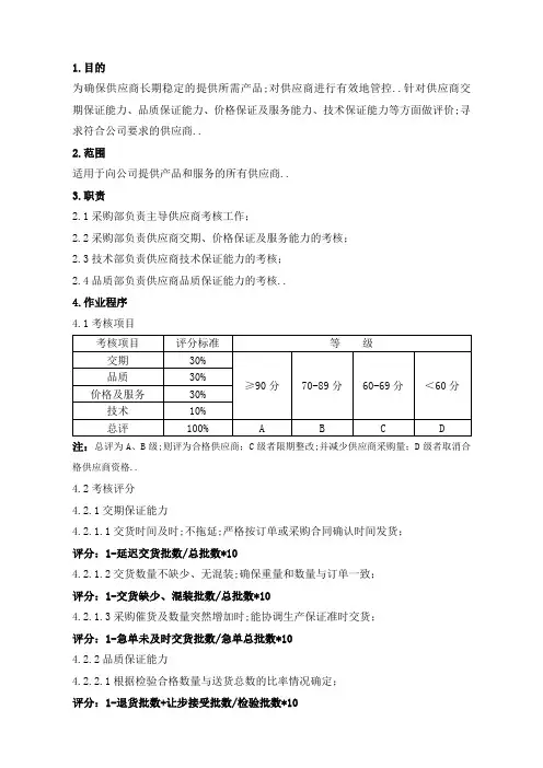 供应商评分标准