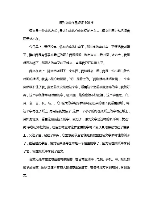 报刊文学作品短评600字
