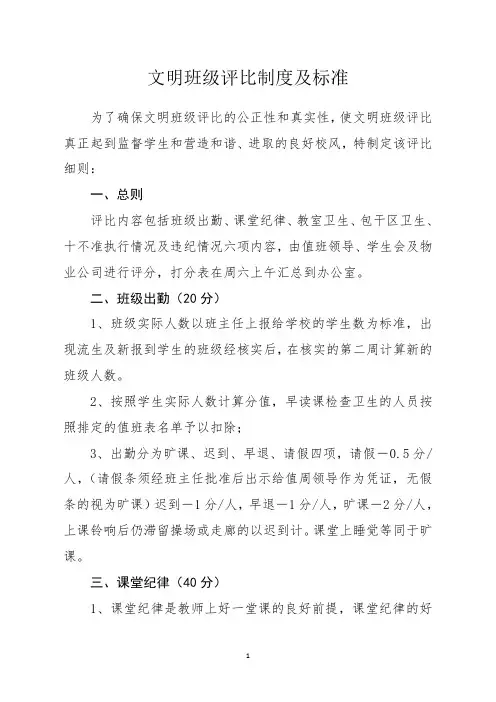 2.中小学文明班级评比制度及标准