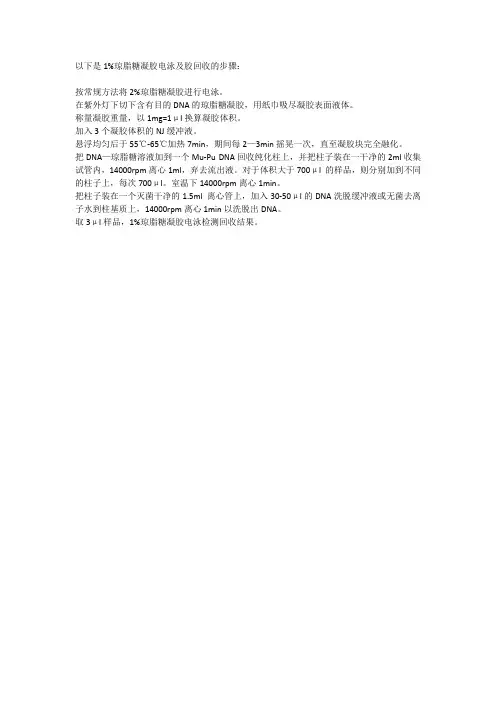 1%琼脂胶跑电泳及胶回收
