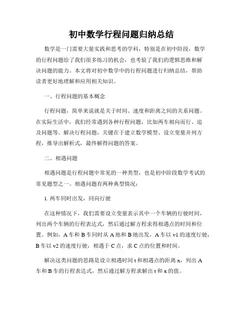 初中数学行程问题归纳总结