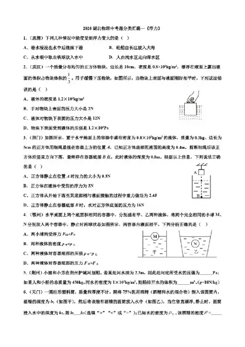 2020湖北省物理中考题分类汇编9—《浮力》