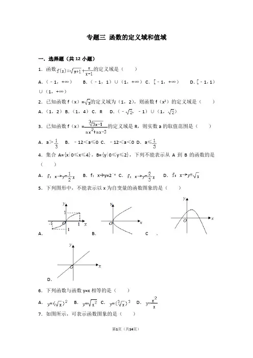 高中数学必修一 专题三 函数的定义域和值域(含详解)
