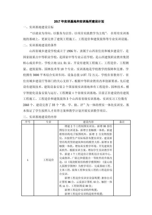 实训基地和实训场所建设计划