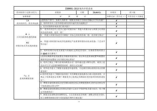 ISO9001-2015质量部-内审检查表