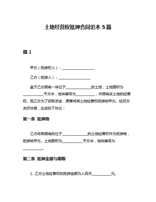 土地经营权抵押合同范本5篇